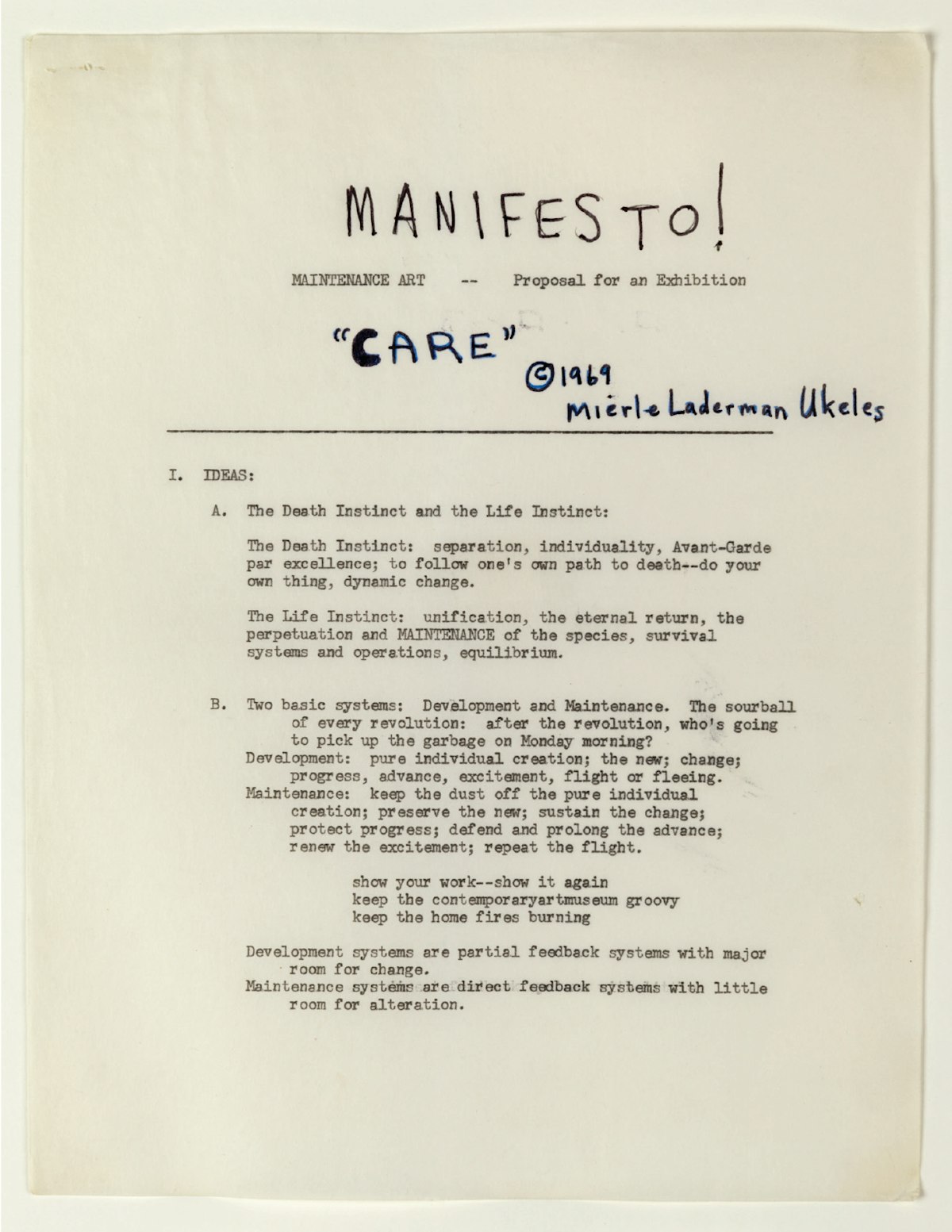 Ukeles Manifesto For Maintenance Art 1969 01